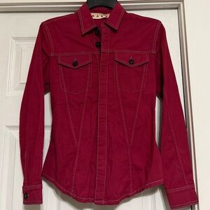 Marni Deep Pink/red W blue Stitching Casual Button Down Shirt